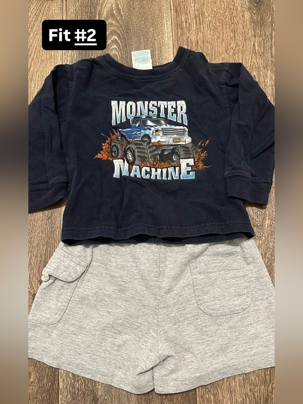 okie dokie Navy Monster Machine Top with Gray Shorts Set + lizzad shirt